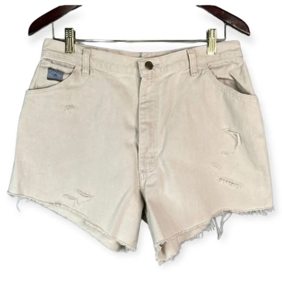 Wrangler Pants - VINTAGE 90s Wrangler Cut Off Ecru Denim Reworked Distressed Jean Shorts Size 31